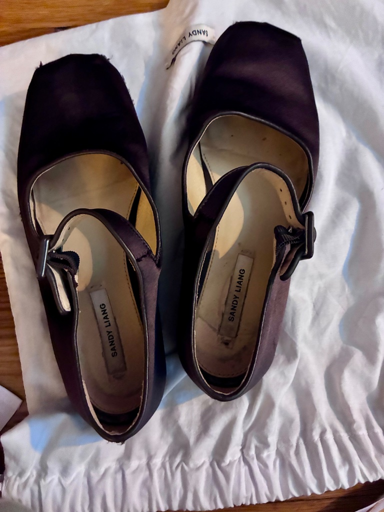 Sandy Liang Brown Satin Mary Jane Flats — image 2 of 5